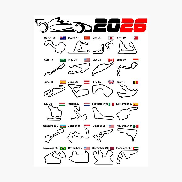 Item preview, Calendar Formula race cars 2026 circuits white v2 designed and sold by ideasfinder.