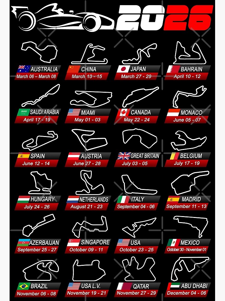Calendar Formula race cars 2026 circuits sport v2