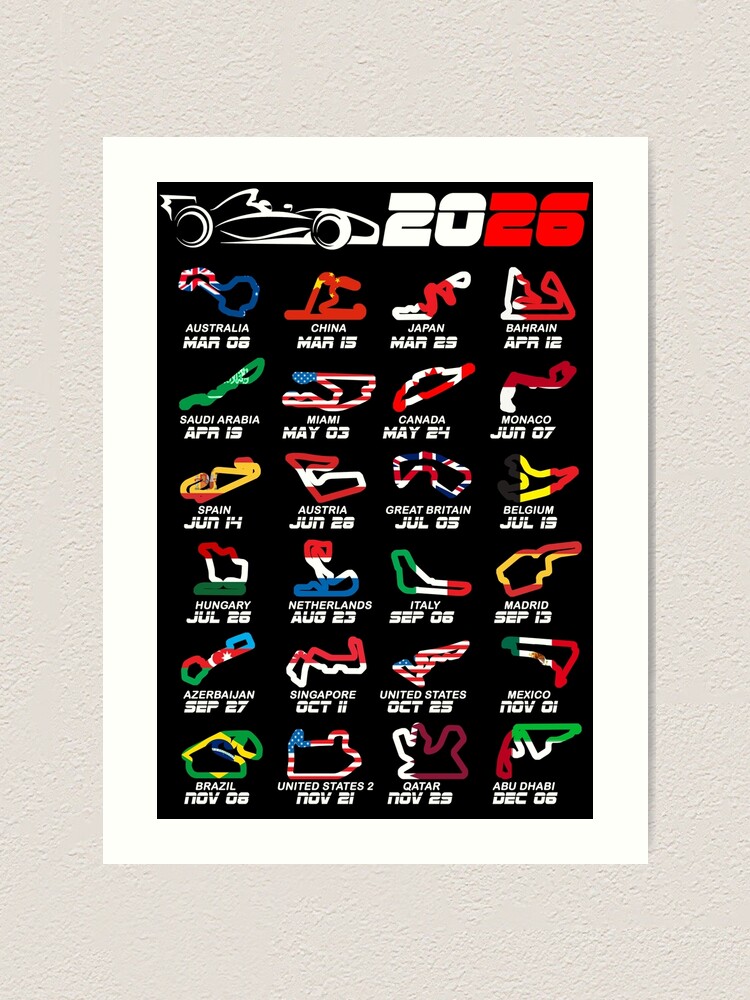 Calendar Formula race cars 2026 circuits colors v2