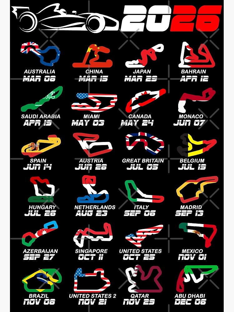 Calendar Formula race cars 2026 circuits colors v2