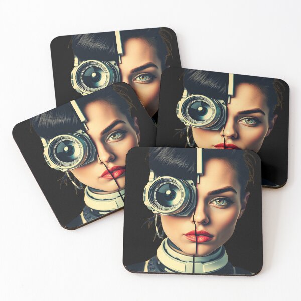 Item preview, Stylish Cyborg Woman Portrait with Futuristic Tech Eye designed and sold by AbdS07.