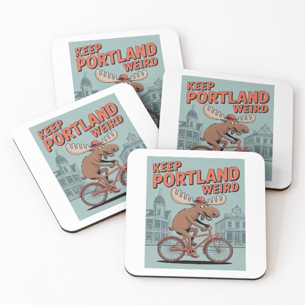 Item preview, ? Keep Portland Weird – Bicycle-riding moose in front of iconic buildings designed and sold by pod24.