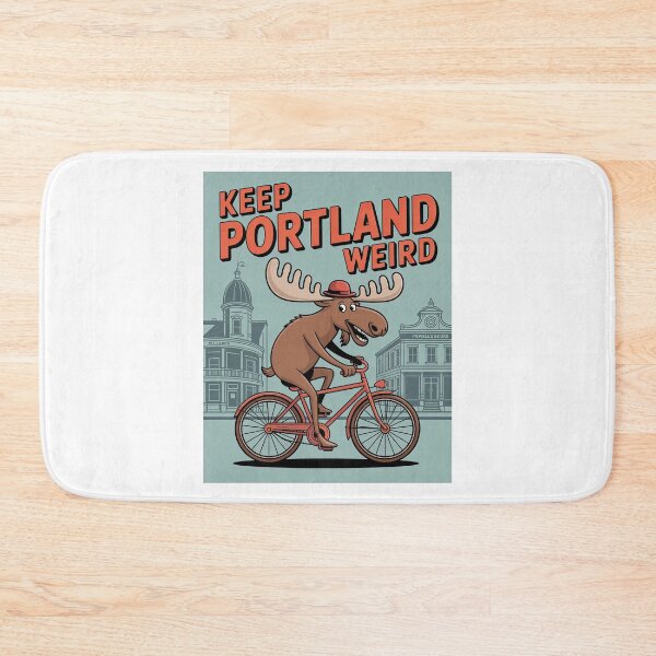 Item preview, ? Keep Portland Weird – Bicycle-riding moose in front of iconic buildings designed and sold by pod24.