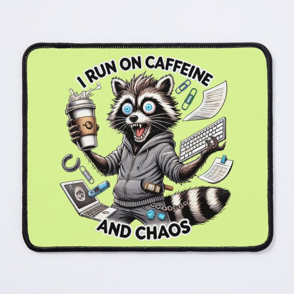 Item preview, crazy racoon needs more coffee, fantasy art designed and sold by LoneAngel.