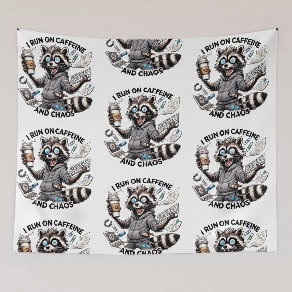 Item preview, crazy racoon needs more coffee, fantasy art designed and sold by LoneAngel.