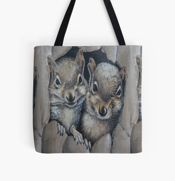 Two Little Squirrels All Over Print Tote Bag