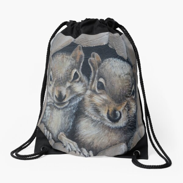 Two Little Squirrels Drawstring Bag