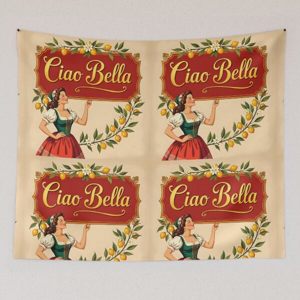 Aperçu de l'œuvre Ciao Bella – Impression artistique vintage représentant une jeune fille italienne aux citrons créée et vendue par EmeraldeaArt.