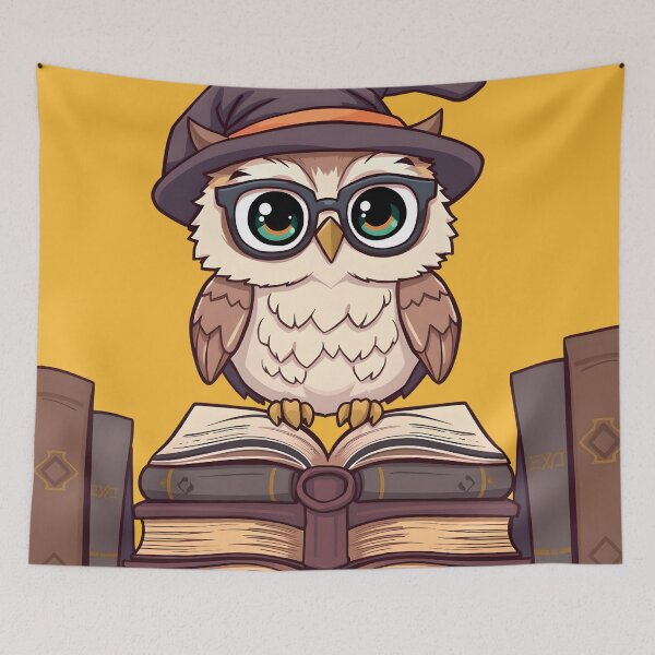 Item preview, Cute Wizard Owl Reading on Magic Books designed and sold by AbdS07.