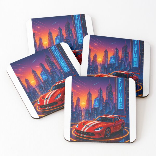Item preview, Retro Supercar Racing Through Neon Pixel-Art City Nightscape designed and sold by RevUpDesign.
