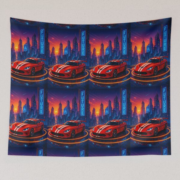 Item preview, Retro Supercar Racing Through Neon Pixel-Art City Nightscape designed and sold by RevUpDesign.