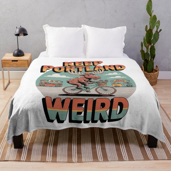 Item preview, Keep Portland Weird – Moose with Flower Basket and Food Trucks Retro Vintage T-Shirt Design designed and sold by pod24.