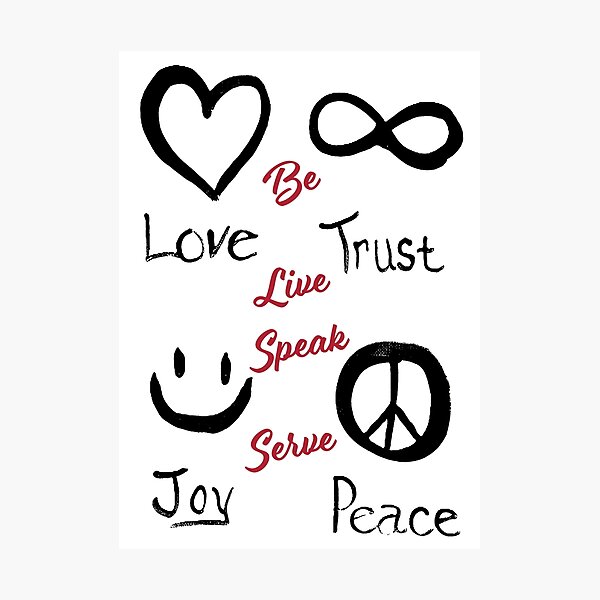Item preview, Love Trust Joy Peace Black & White designed and sold by CattailMoonShop.