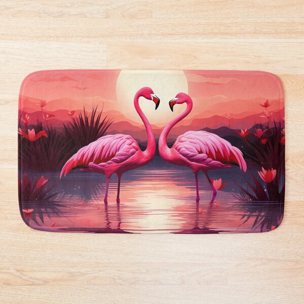 Item preview, Romantic Flamingos at Sunset – Heart-Shaped Pose in Dreamy Pink Landscape designed and sold by Kristylynn757.