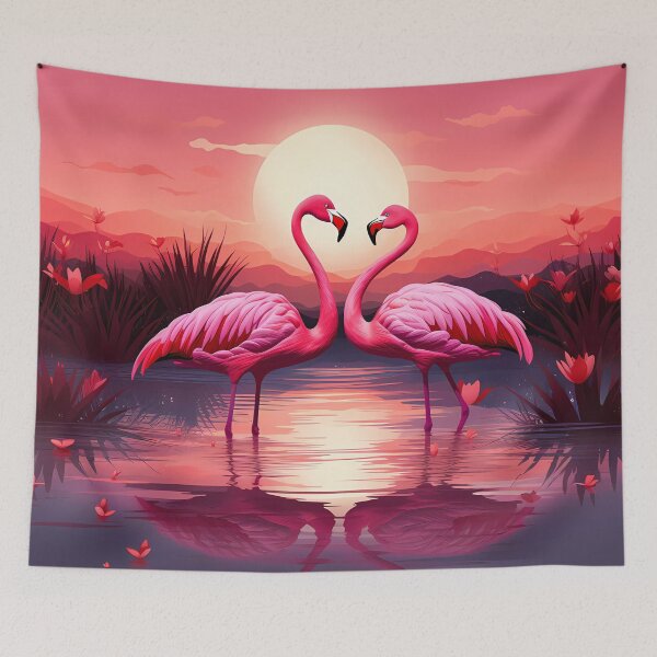 Item preview, Romantic Flamingos at Sunset – Heart-Shaped Pose in Dreamy Pink Landscape designed and sold by Kristylynn757.