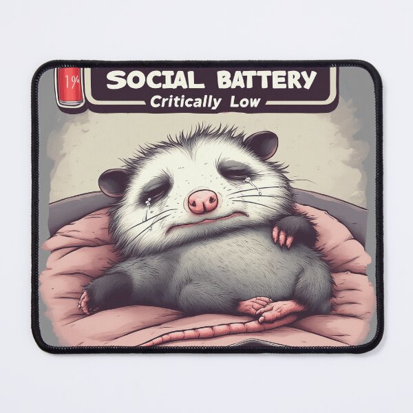 Item preview, Social Battery: Critically Low – Tired Possum Mental Health Shirt designed and sold by JonHale.