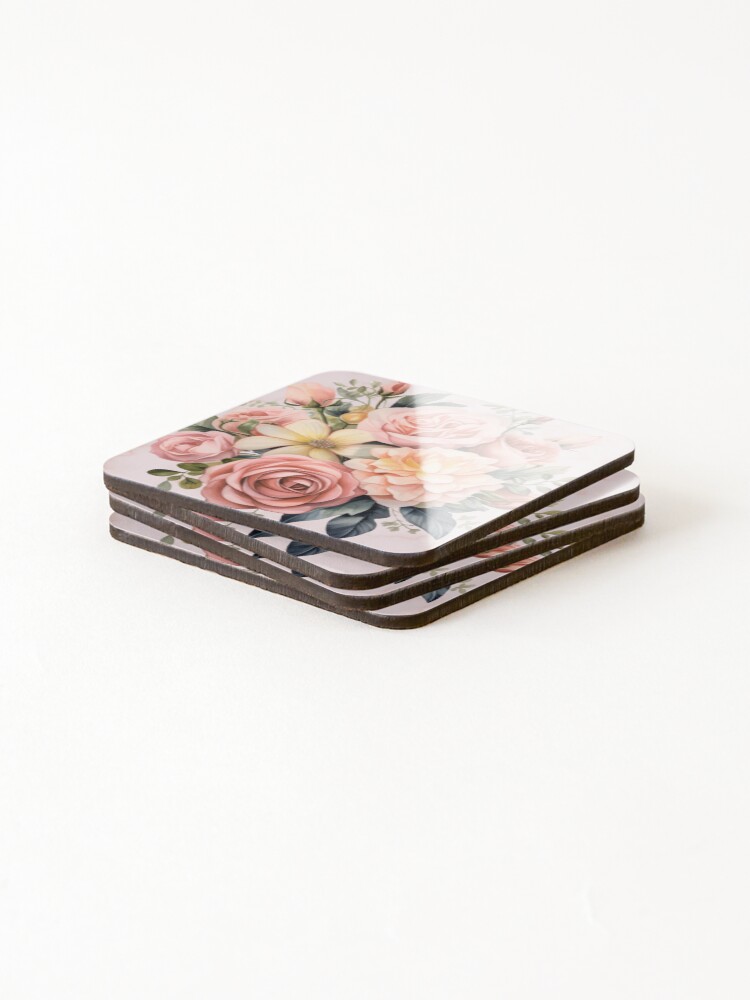 Thumbnail 4 of 5, Coasters (Set of 4), Pink Roses designed and sold by BossMeLady.
