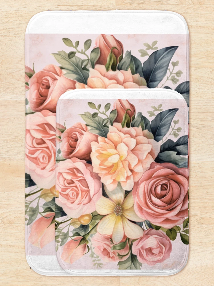 Thumbnail 5 of 6, Bath Mat, Pink Roses designed and sold by BossMeLady.
