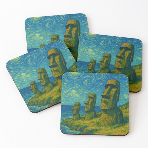 Item preview, Easter Island Statues in Van Gogh Style designed and sold by Bramble99.