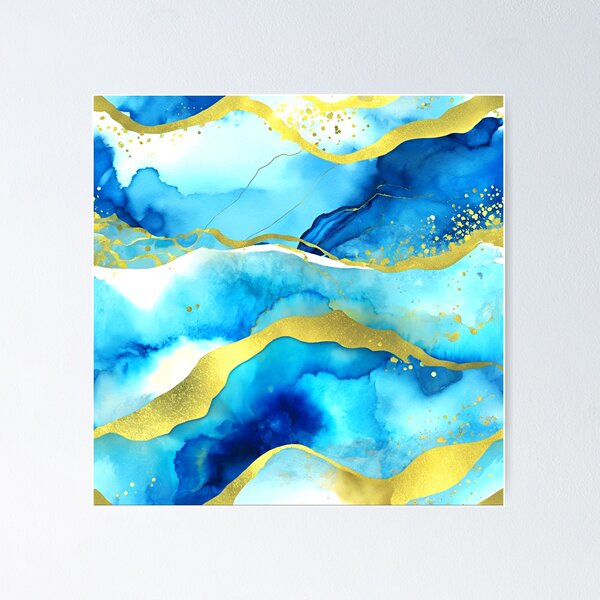 Item preview, Blue, Aqua, And Golden Alcohol Ink Abstract Art  designed and sold by DEC02.