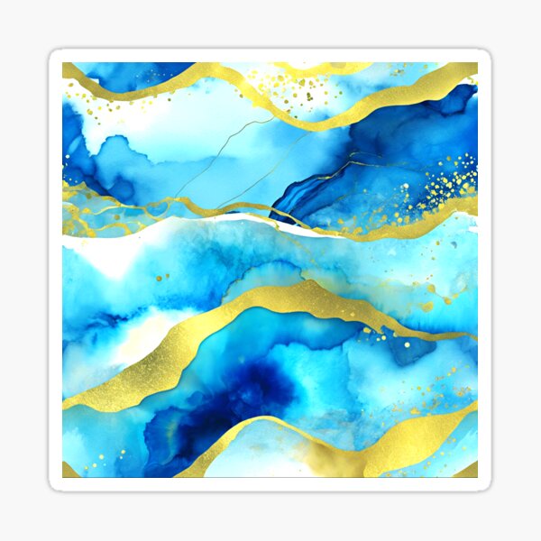 Item preview, Blue, Aqua, And Golden Alcohol Ink Abstract Art  designed and sold by DEC02.