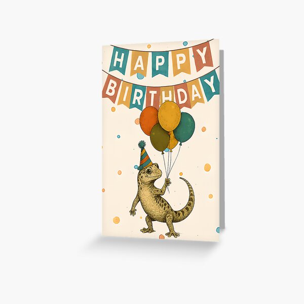 Item preview, Gecko Birthday Design – Party Lizard with Balloons designed and sold by TringTringCards.