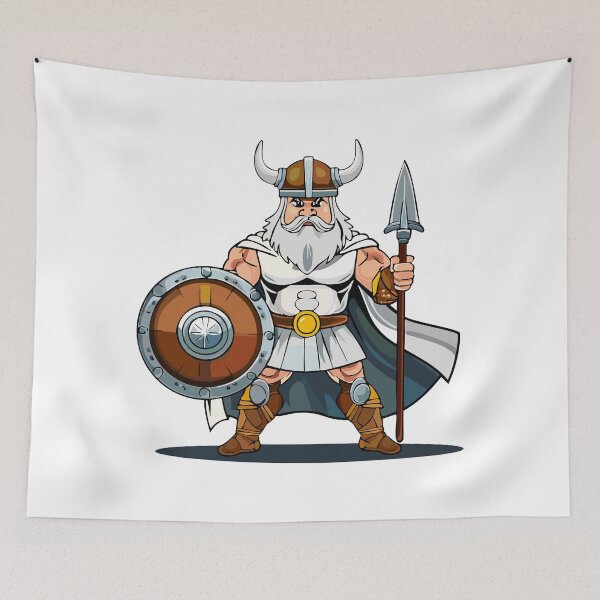 Item preview, Frowning angry Celtic warrior in a horned helmet, with shield and spear, Viking or Gallic warrior, designed and sold by Danler.