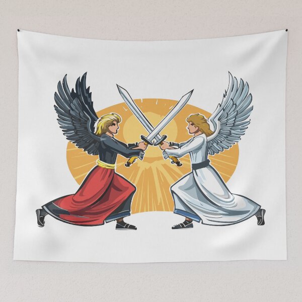 Item preview, Two Angel with large sword with open wings, Duel between two angels, white and black,  one is an angel of light and the other is an angel of darkness designed and sold by Danler.