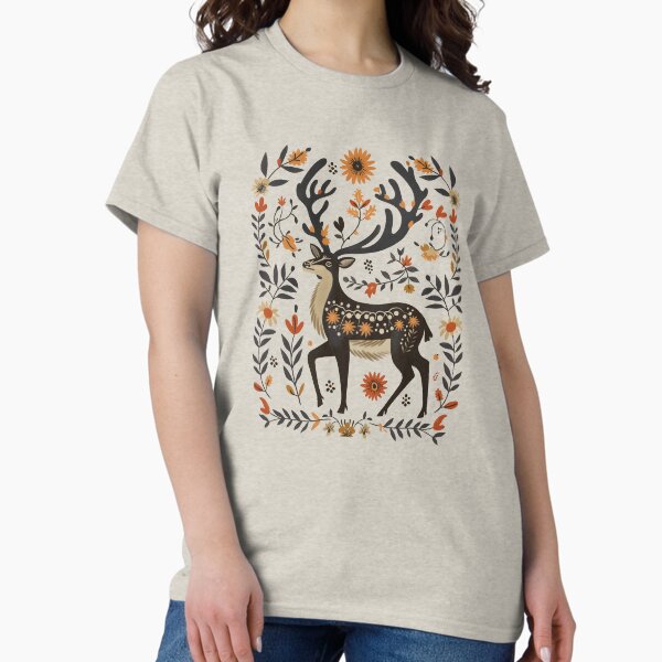 Item preview,  Folk Art Deer in Floral Forest – Whimsical Woodland Animal Illustration designed and sold by doingly.