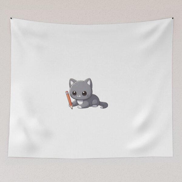Item preview, Gray Cat Sketching Cartoon – Creative Feline Artist Illustration designed and sold by Confuzz1ed.