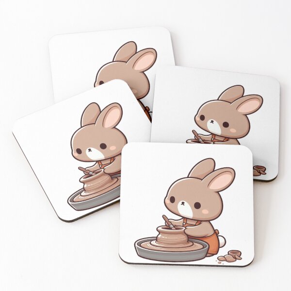 Item preview, Brown Bunny Sculptor Cartoon – Adorable Animal Pottery Artist designed and sold by Confuzz1ed.