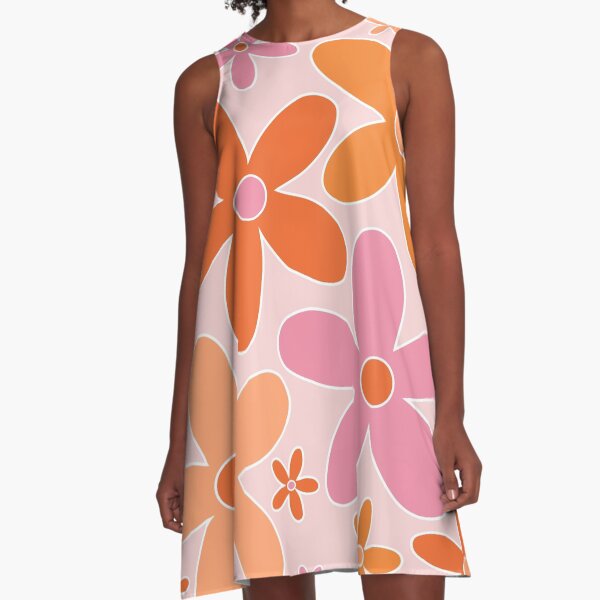 Item preview, Groovy Retro 60's Hippie Flowers in Orange and Pink designed and sold by MellowCat.