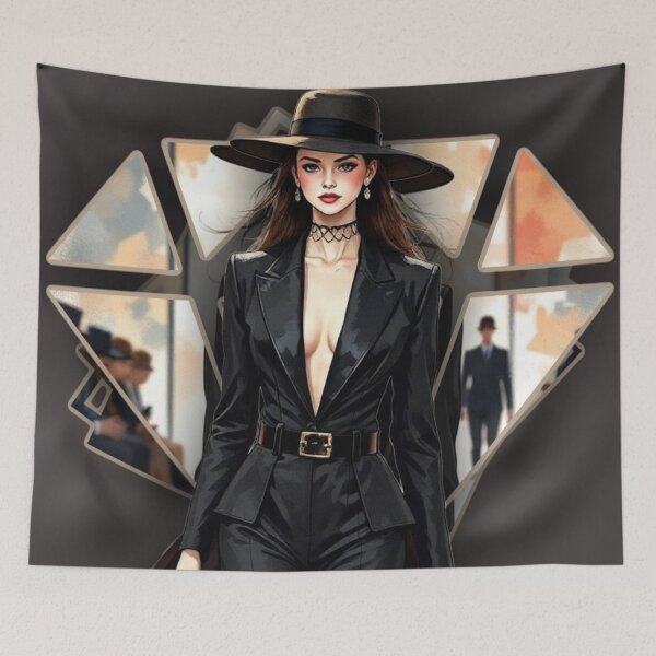 Item preview, A woman in a black suit and hat, style mix  designed and sold by B.P.Fashion.