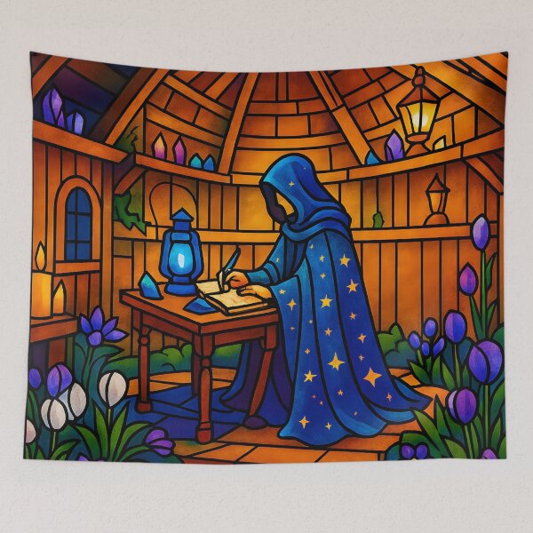 Item preview, Stained Glass Wizard's Study | Cozy Fantasy Art | The Warden's Sanctum designed and sold by AetherLightArt.
