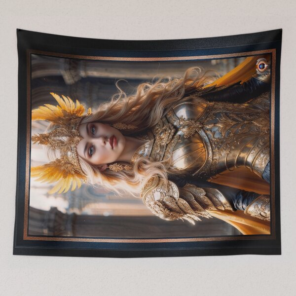 Item preview, Regal Female Portrait Of Vesperia Zanricci In Golden Armor Stunning AI Concept Art by Xzendor7 designed and sold by Xzendor7 Digital Art Creations.