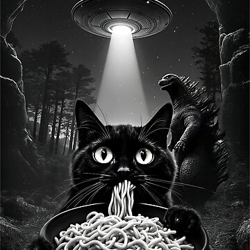 Artwork thumbnail, UFO Selfie Scared Cat Eating Ramen by EthosWear