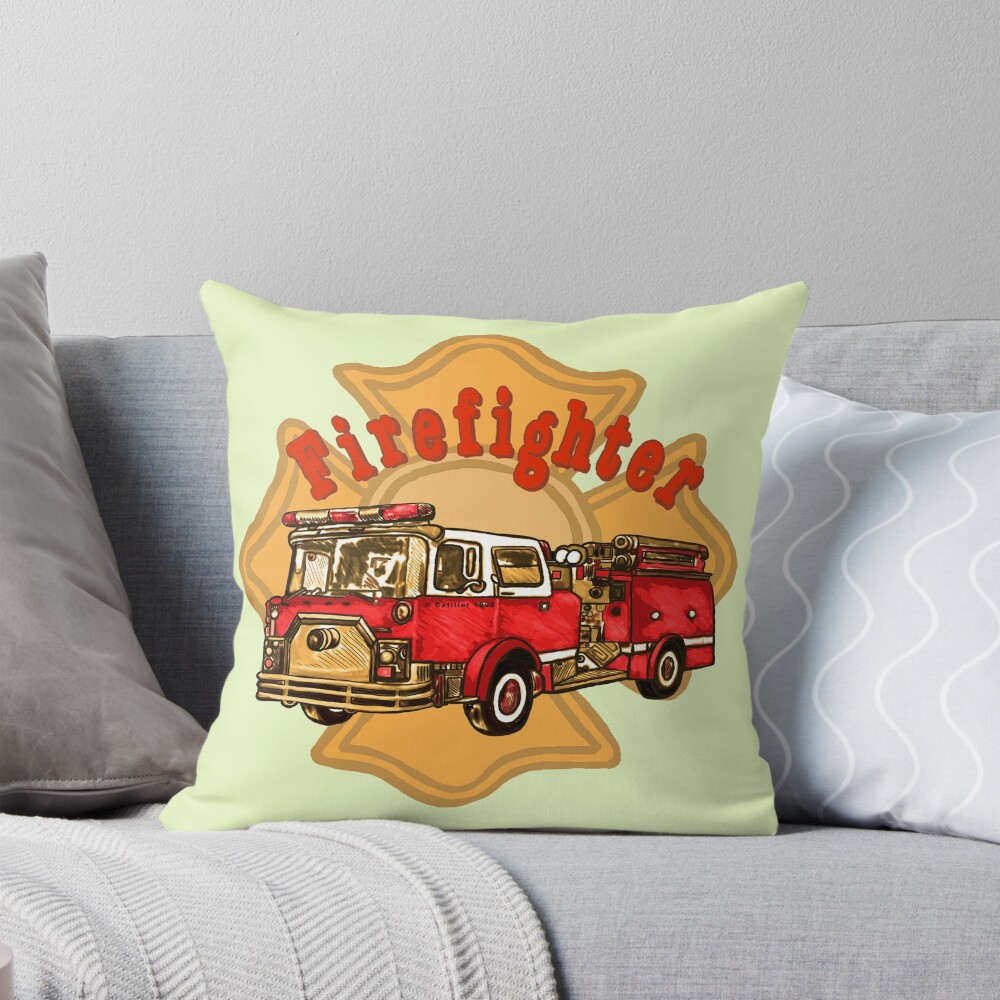 Firefighter Firetruck Pillow