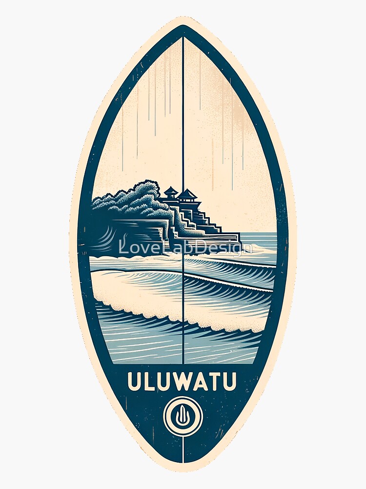 Aperçu 3 sur 3. Sticker avec l'œuvre Planche de surf Uluwatu Bali Indonésie créée et vendue par LoveLabDesign.