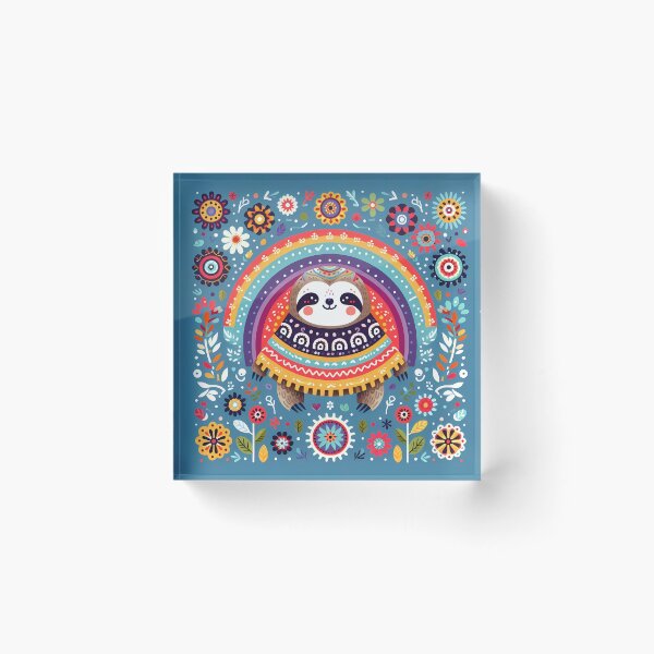 Item preview, Scandinavian Folk Art Cute Cosy Rainbow Sloth with Poncho - by heidiannemorris © designed and sold by FOLK ART FUSION by heidiannemorris.