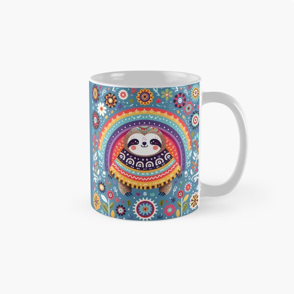 Item preview, Scandinavian Folk Art Cute Cosy Rainbow Sloth with Poncho - by heidiannemorris © designed and sold by FOLK ART FUSION.