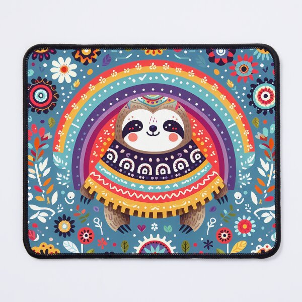 Item preview, Scandinavian Folk Art Cute Cosy Rainbow Sloth with Poncho - by heidiannemorris © designed and sold by FOLK ART FUSION.