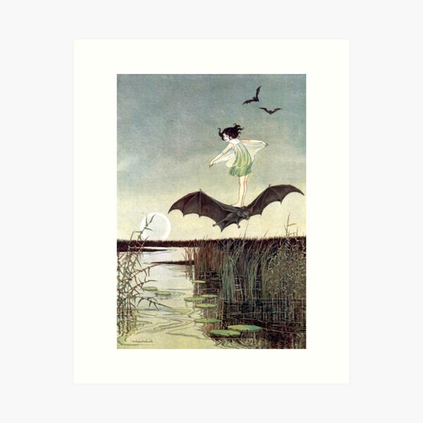 Item preview, Feenmädchen, das eine Fledermaus reitet - Ida Rentoul Outhwaite designed and sold by forgottenbeauty.