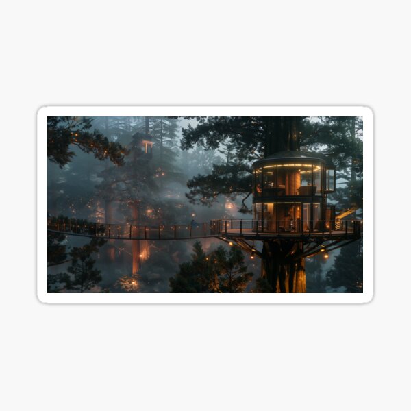 Item preview, Mystical Forest Glass Treehouse at Dusk designed and sold by ArgentoArt.