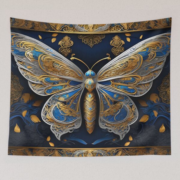 Item preview, Golden Blue Butterfly in Thai patternstyle designed and sold by idostudio.