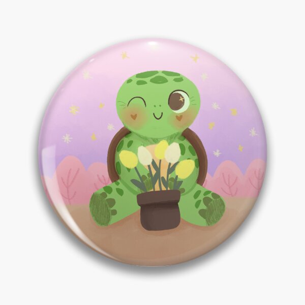 Item preview, A sweet little turtle holding a vase of tulips designed and sold by Tiny Doodle and Tails.