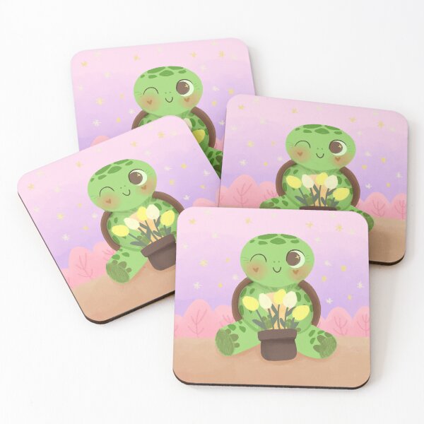 Item preview, A sweet little turtle holding a vase of tulips designed and sold by Tiny Doodle and Tails.