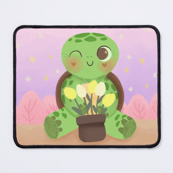 Item preview, A sweet little turtle holding a vase of tulips designed and sold by Tiny Doodle and Tails.