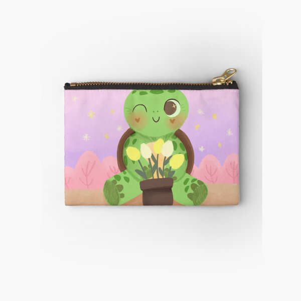 Item preview, A sweet little turtle holding a vase of tulips designed and sold by Tiny Doodle and Tails.