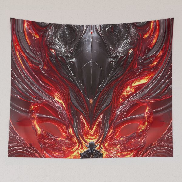 Item preview, Giant Animal Dark Metallic Demon Awakens Before Brave Hero in Flaming Abyss designed and sold by mildaclairmo.