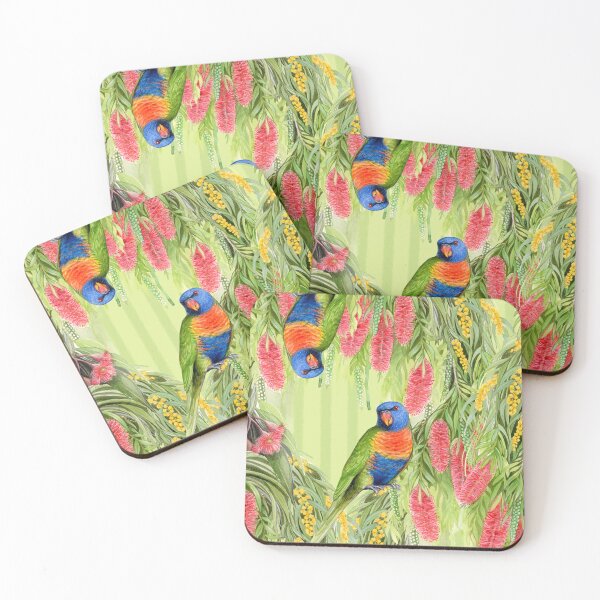 Item preview, Australian Native Flowers and Rainbow Lorikeets - repeat pattern designed and sold by Nadya Neklioudova.